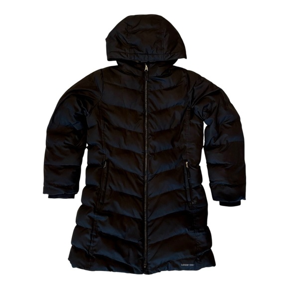 Lands’ End Parka Fleece Lined Faux Fur Hood Black Jacket Coat Snow Winter 10/12 - Picture 2 of 16